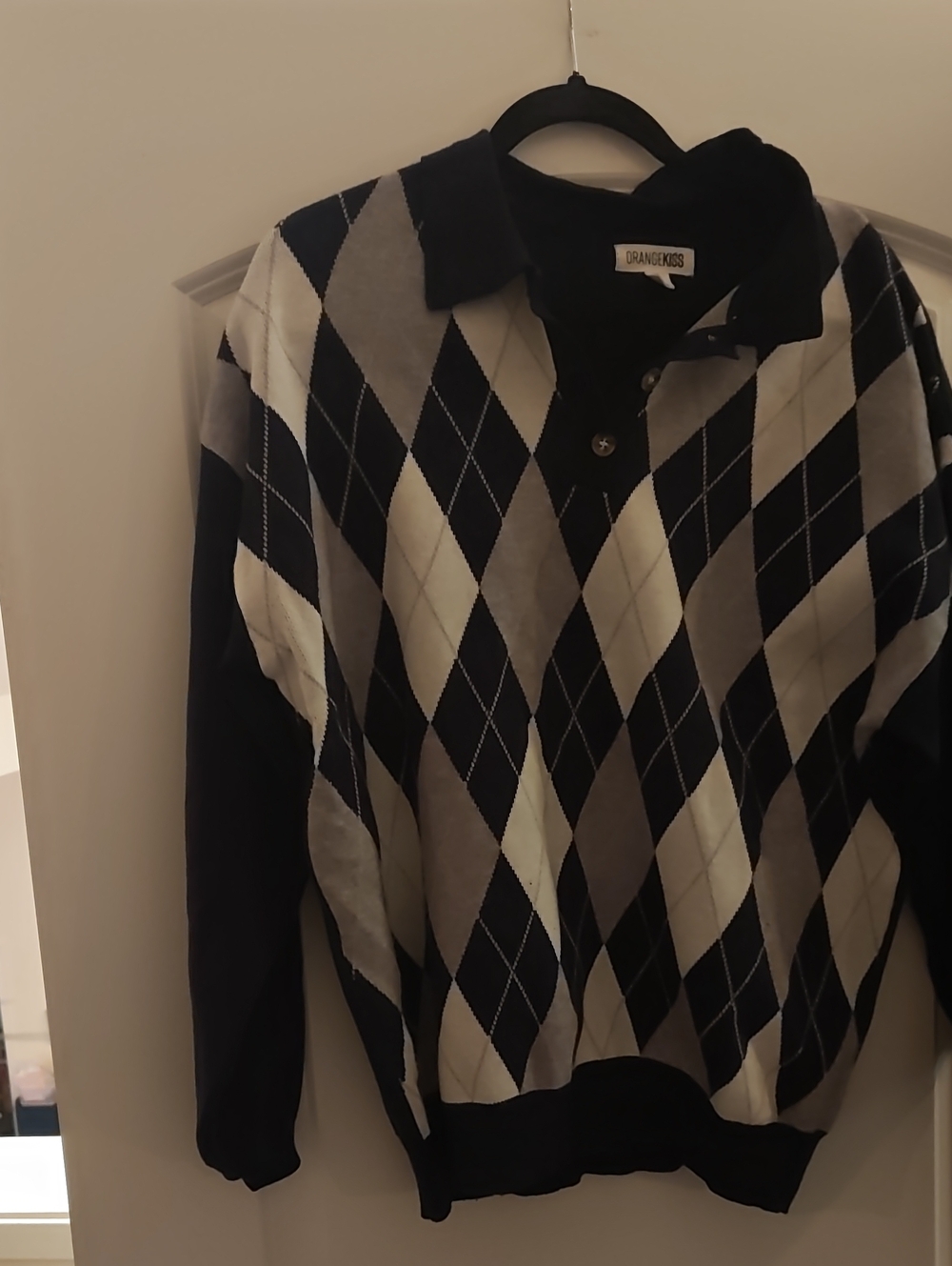 Black and Gray Argyle Polo Sweater
